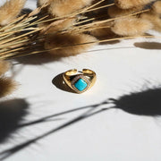 Morning Glow Turquoise Square Ring: S925 Silver Plated 18K Gold Minimalist Design - Veilgem