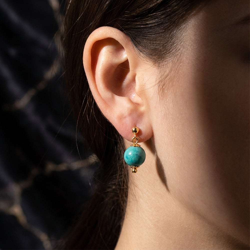 Cerulean Sphere – Modern Turquoise Stud Earrings - Veilgem