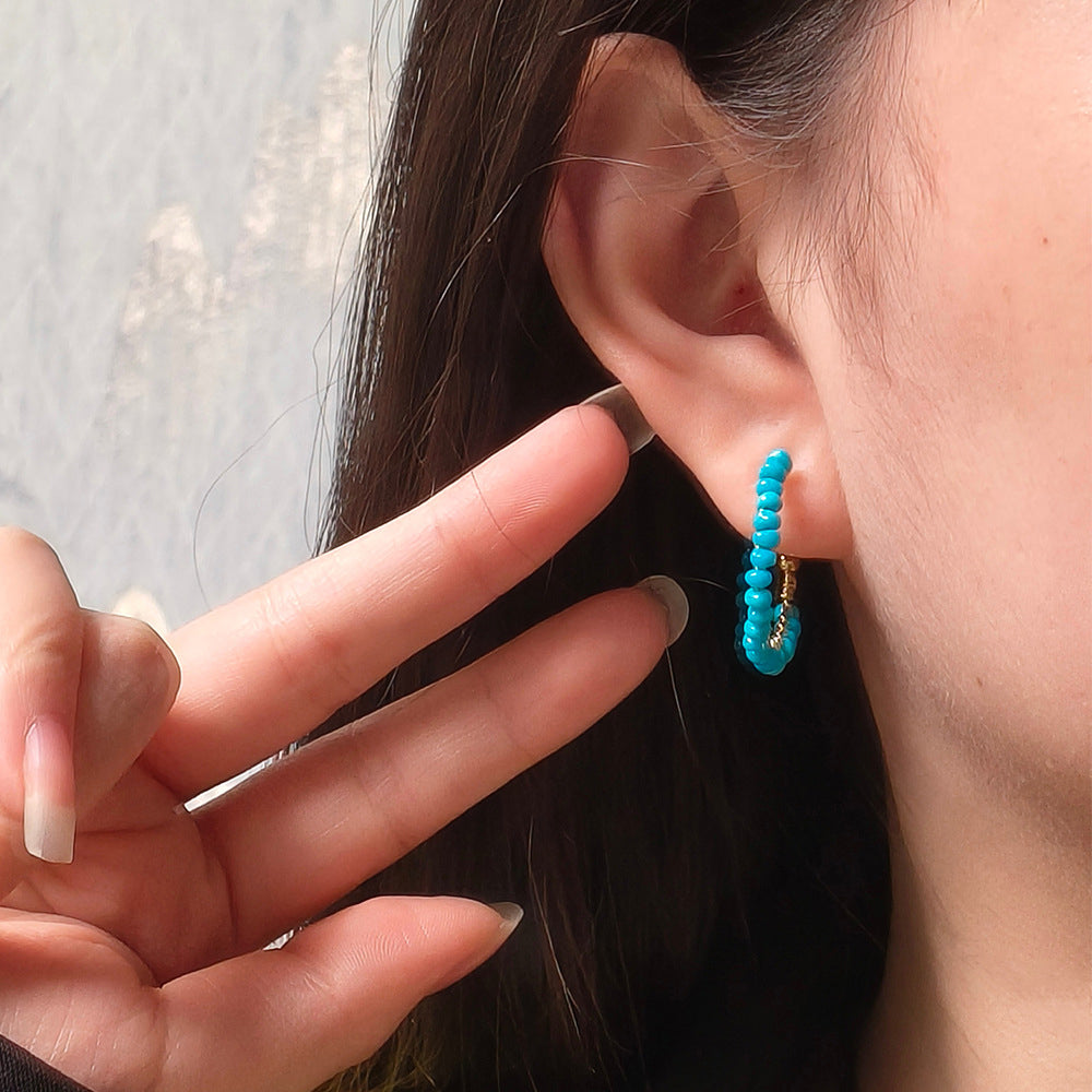 Azure Embrace – Turquoise C-Shaped Earrings - Veilgem