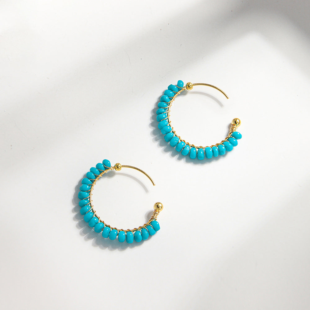 Azure Embrace – Turquoise C-Shaped Earrings - Veilgem
