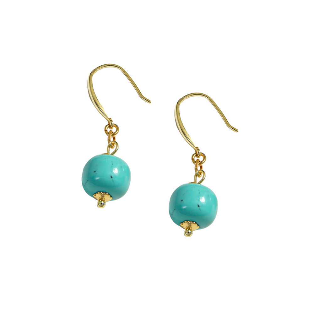 Gold plated earrings with natural turquoise gemstone beads, elegant and handcrafted jewelry