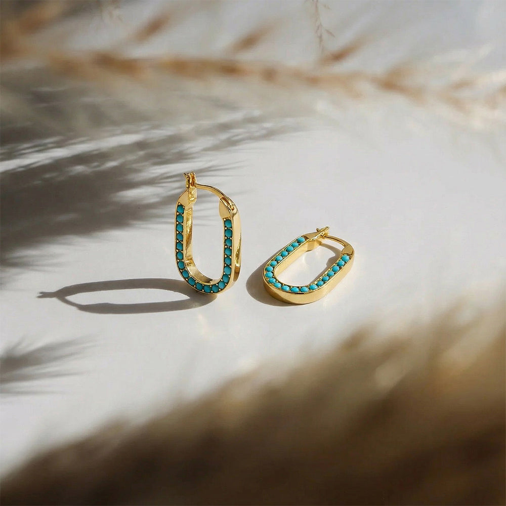 Azure Loop — U-Shaped Turquoise Beaded Earrings in 18K Gold Vermeil