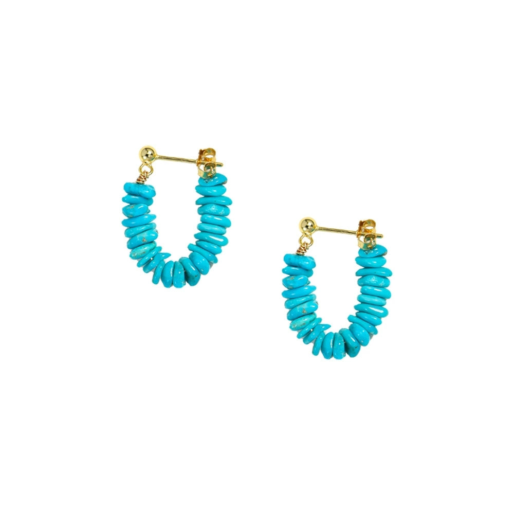 Gold plated hoop earrings with bright turquoise gemstone beads for everyday elegance
