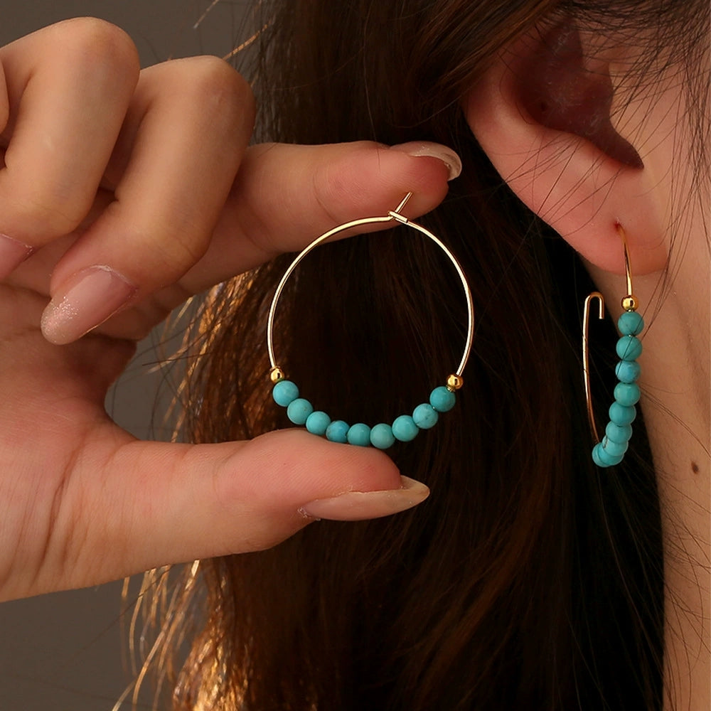 Celeste Sphere — Turquoise Round Bead Earrings in 18K Gold Vermeil - Veilgem