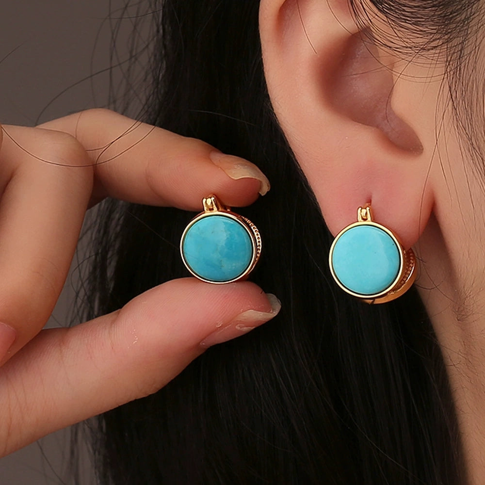 Turquoise Serenity—S925 Silver 18K Gold-Plated Bead Earrings - Veilgem