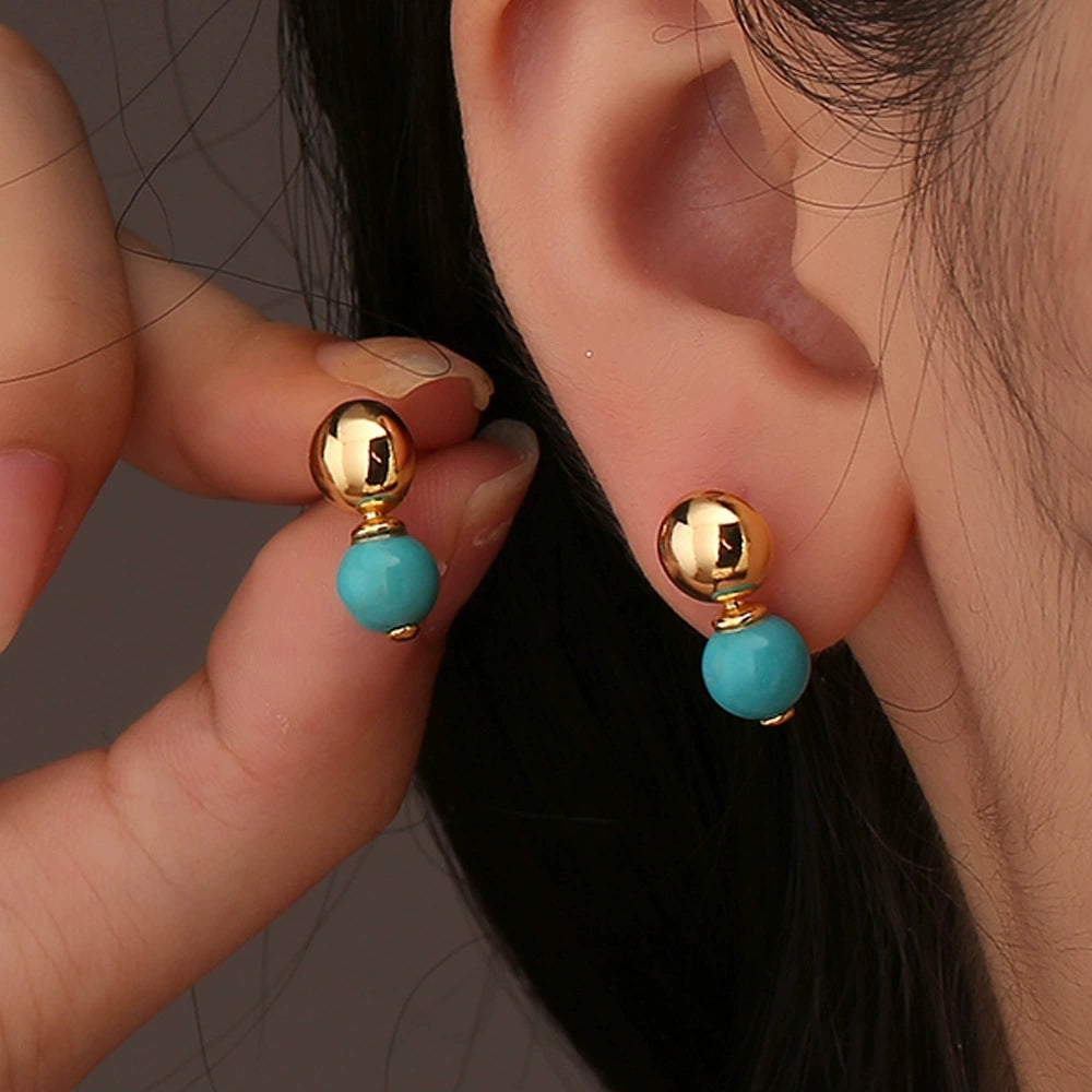 Azure Whisper-S925 Silver 18K Gold-Plated Turquoise Stud Earrings - Veilgem