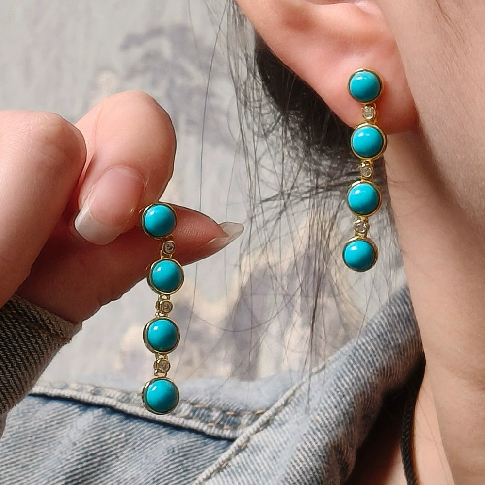 Celeste Drops – Oval Beaded Turquoise Earrings - Veilgem