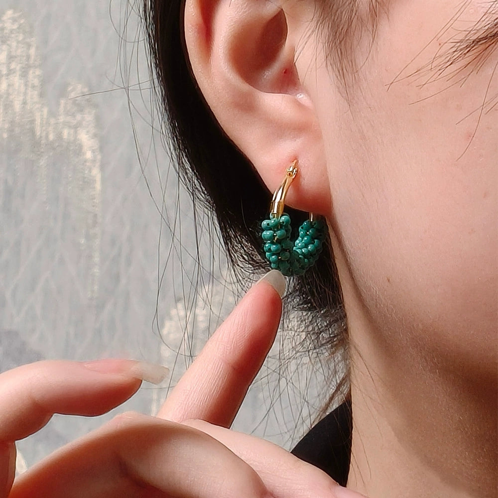 Sierra Weave – Beaded Turquoise Hoop Earrings - Veilgem
