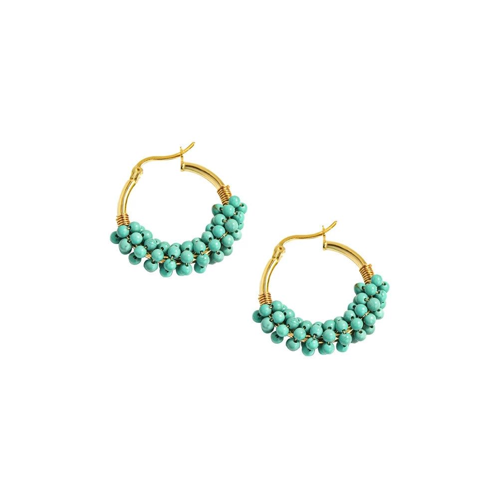 Sierra Weave – Beaded Turquoise Hoop Earrings - Veilgem