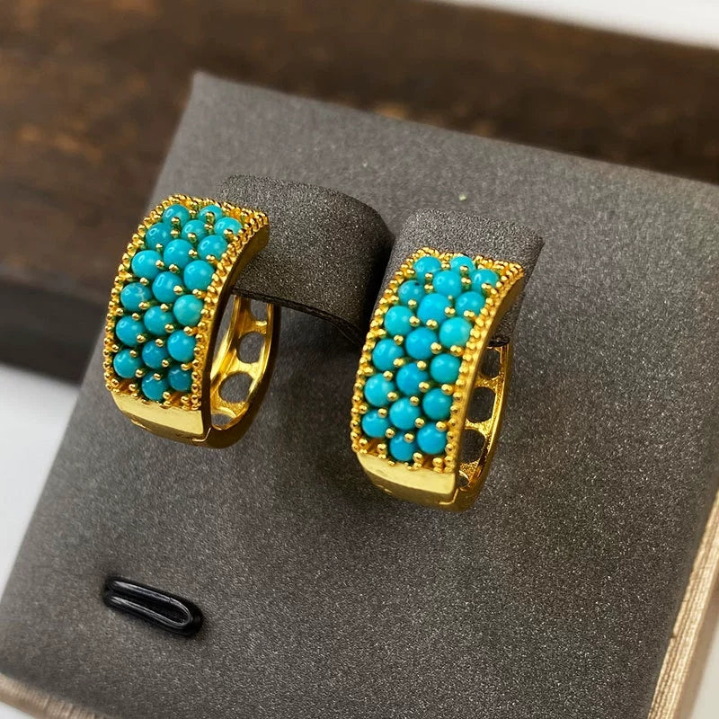 Urban Muse – Minimalist Turquoise Bead Stud Earrings - Veilgem