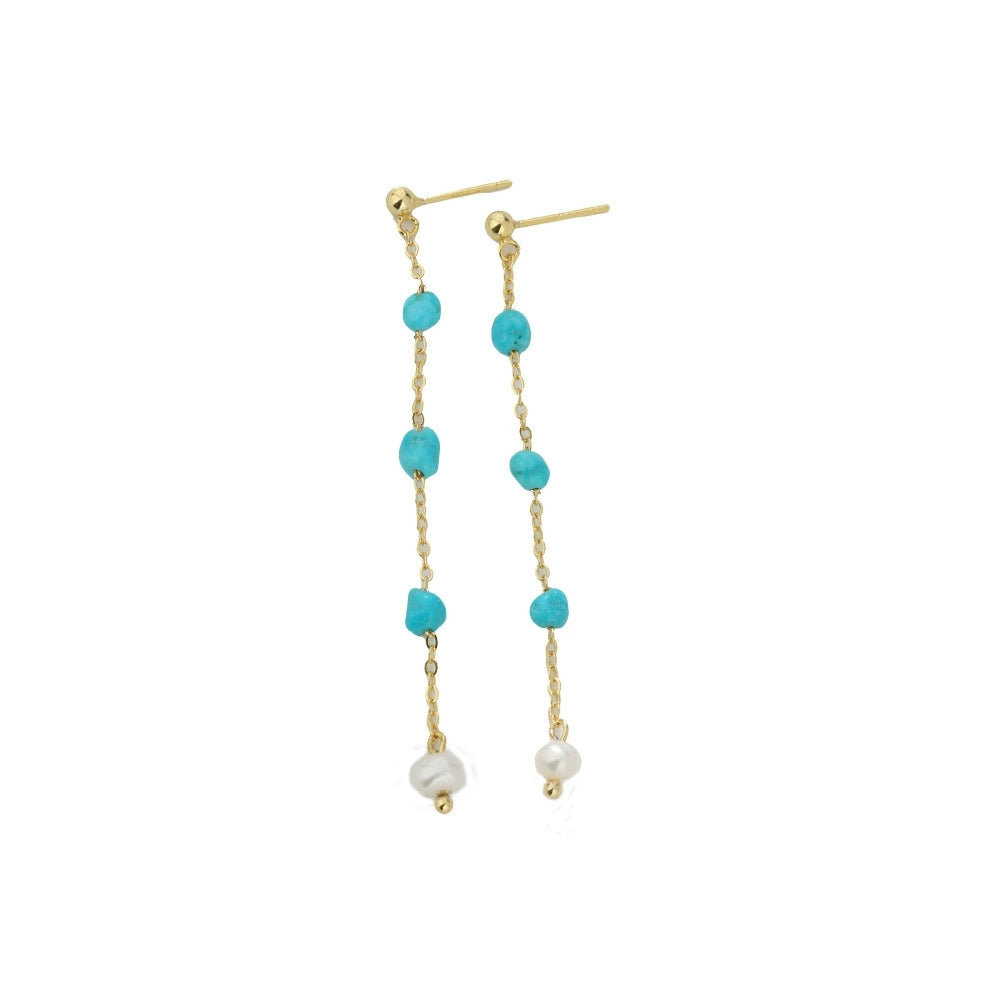 Ocean Whisper – Turquoise & Pearl Tassel Drop Earrings - Veilgem