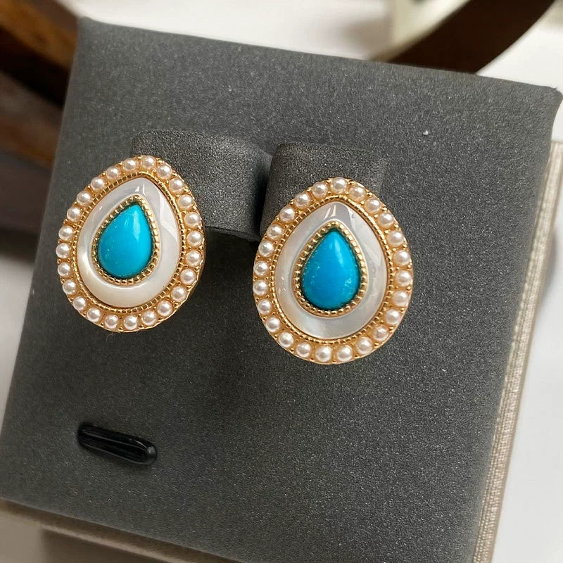 Aqua Veil – Turquoise & Mother-of-Pearl Teardrop Earrings - Veilgem