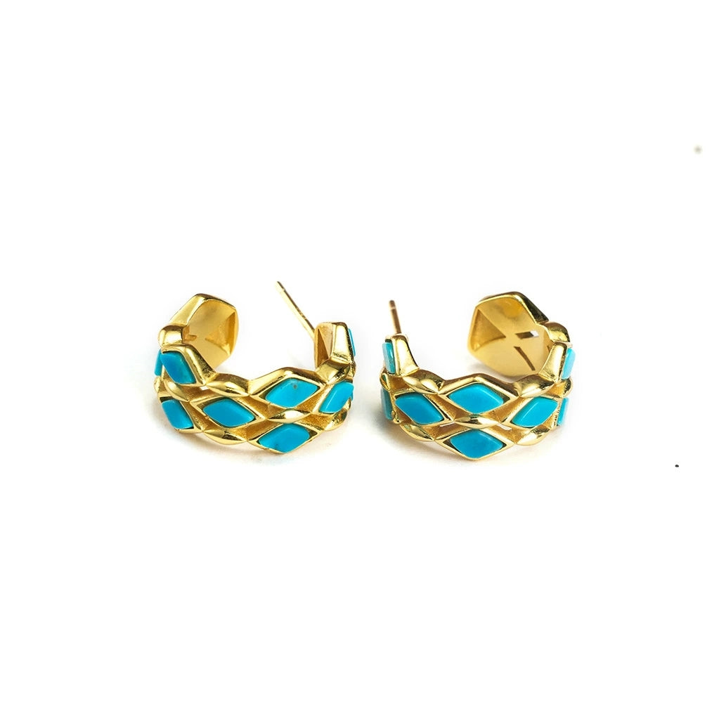 Azure Muse – Geometric Turquoise Stud Earrings - Veilgem