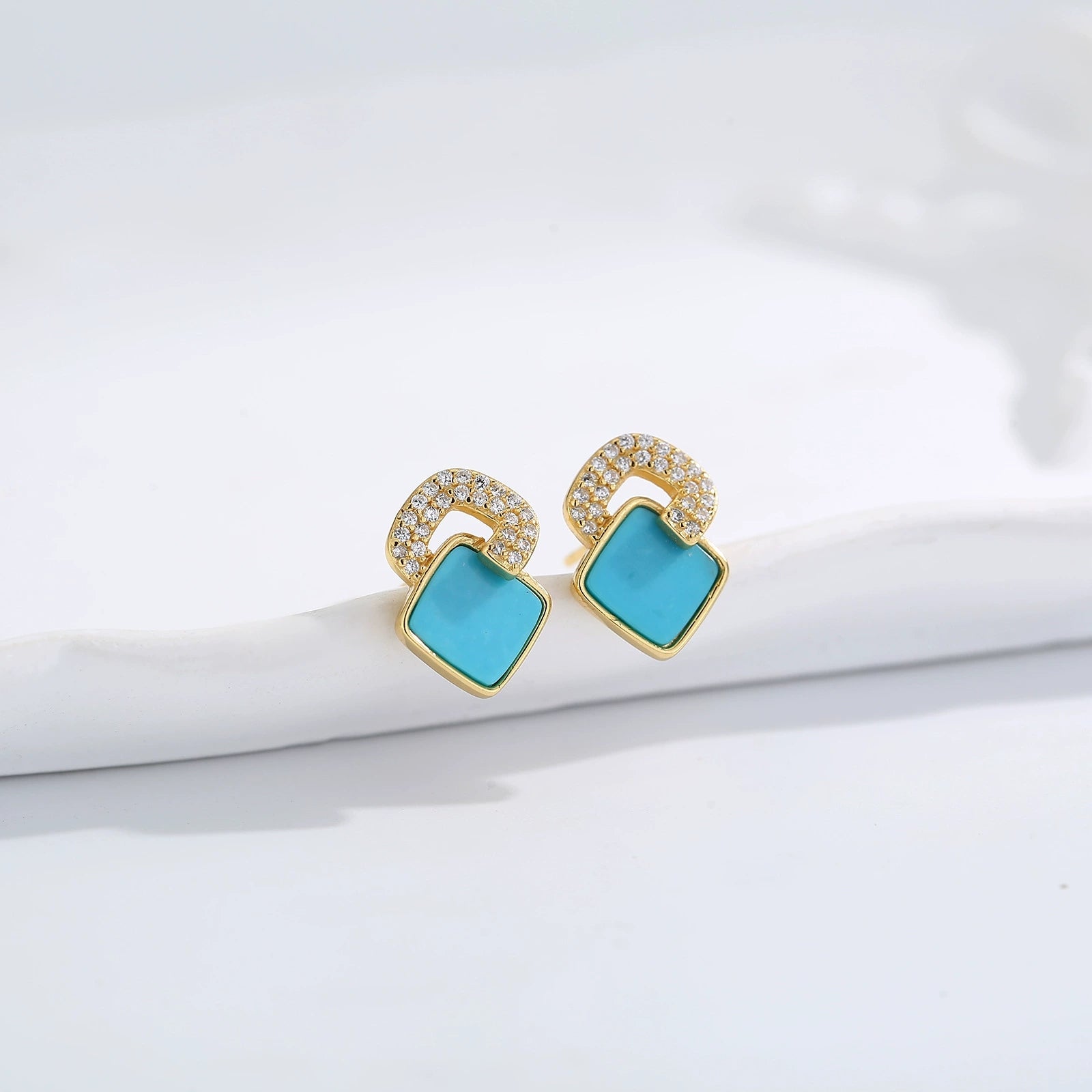 Luminous Square – Turquoise Stud Earrings - Veilgem