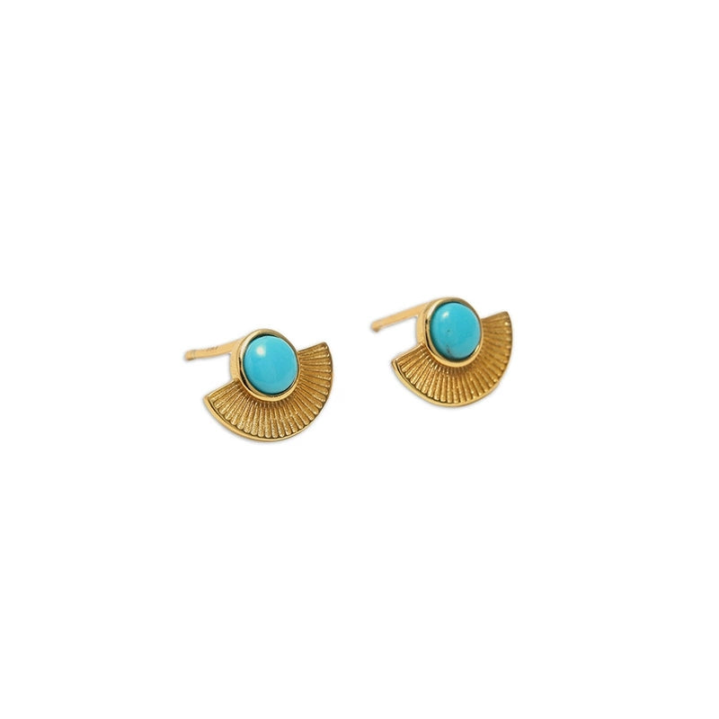 Golden Fan – Turquoise Geometric Earrings - Veilgem