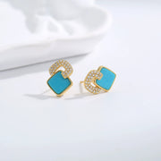 Square Turquoise Stud Earrings: S925 Silver Plated 18K Gold Geometric Jewelry - Veilgem