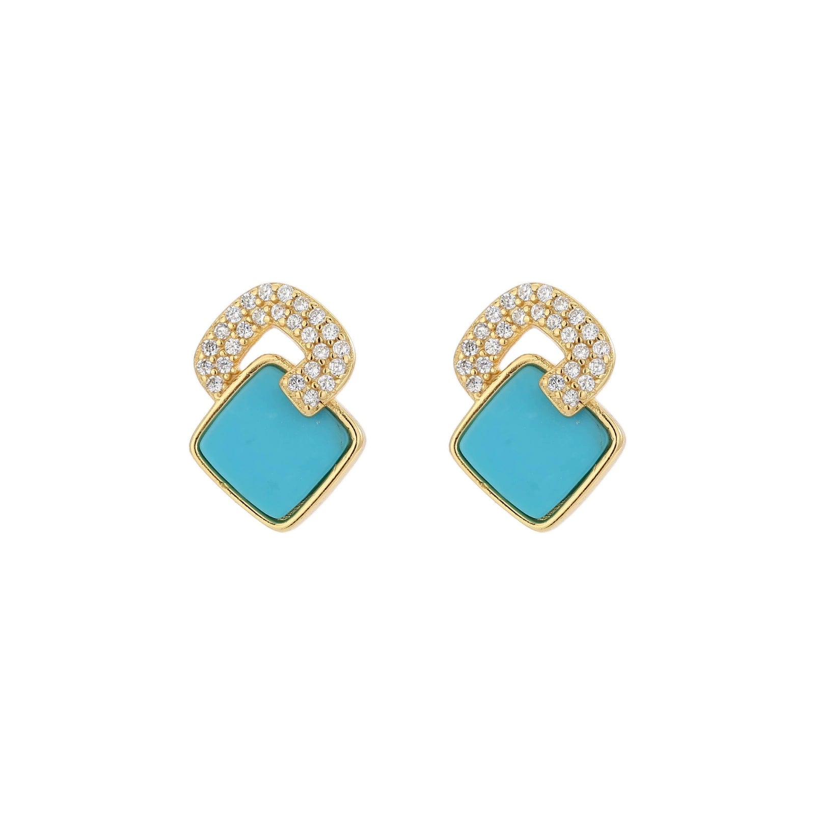 Square Turquoise Stud Earrings: S925 Silver Plated 18K Gold Geometric Jewelry - Veilgem