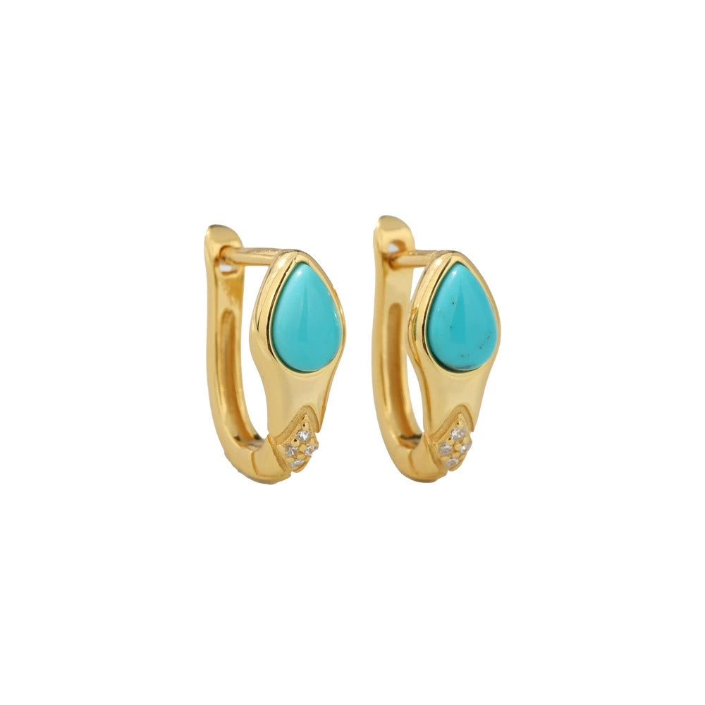 Serpent Turquoise Stud Earrings: S925 Silver Plated 18K Gold U-Shaped Jewelry - Veilgem
