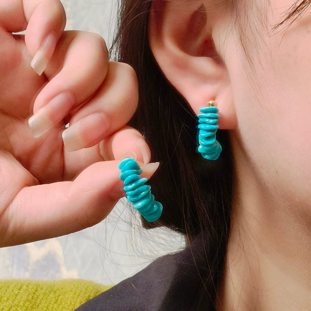 Enchanted Turquoise Geometric Stud Earrings: S925 Silver Plated 18K Gold Luxury - Veilgem