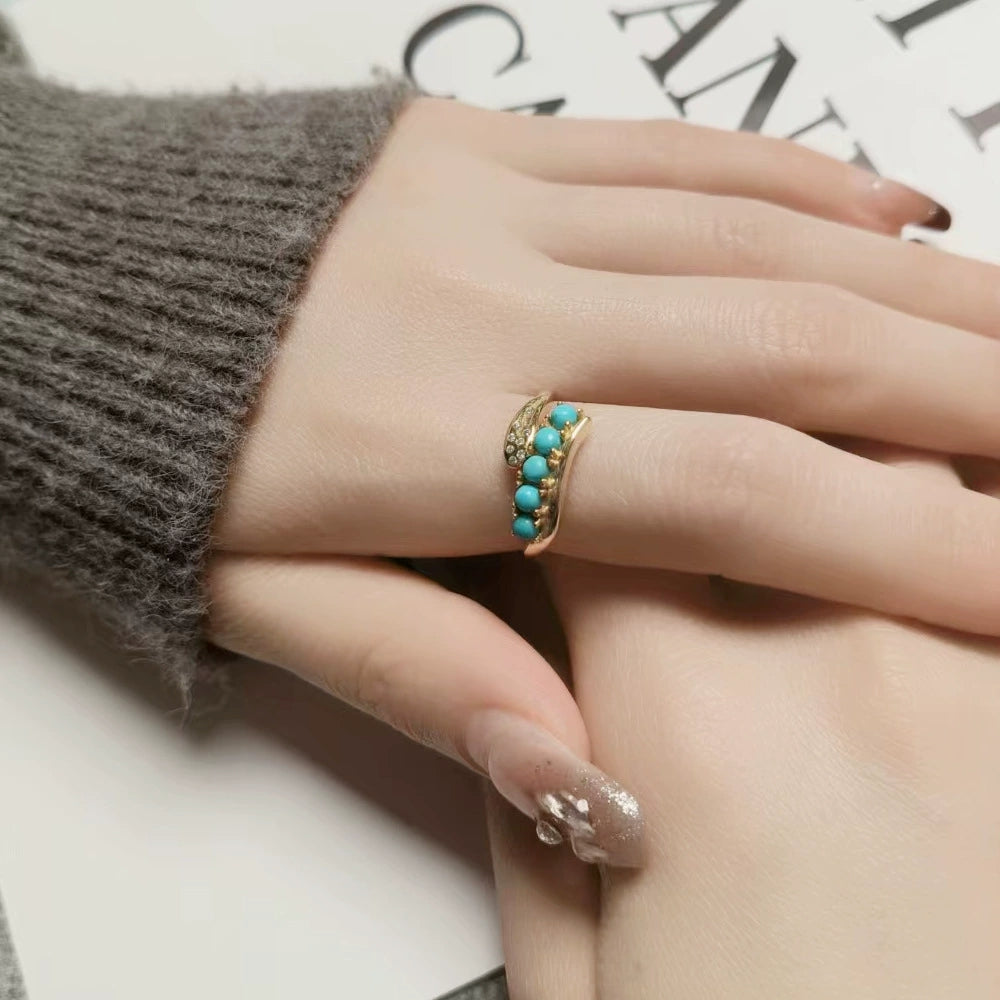 Whispering Bamboo Turquoise Ring: S925 Silver Plated 18K Gold - Veilgem