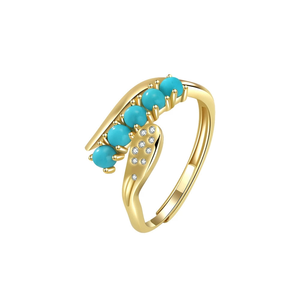 Whispering Bamboo Turquoise Ring: S925 Silver Plated 18K Gold - Veilgem