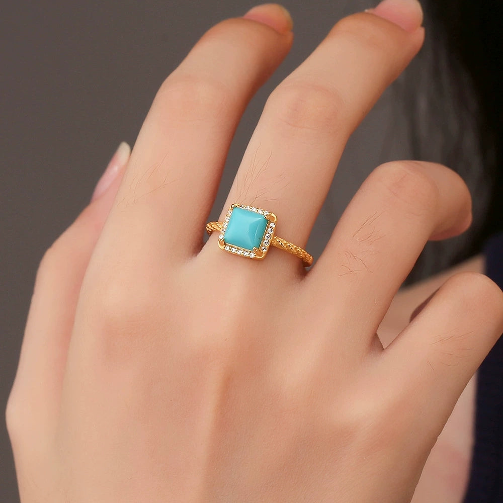 Sky Blue Turquoise Square Ring - Veilgem