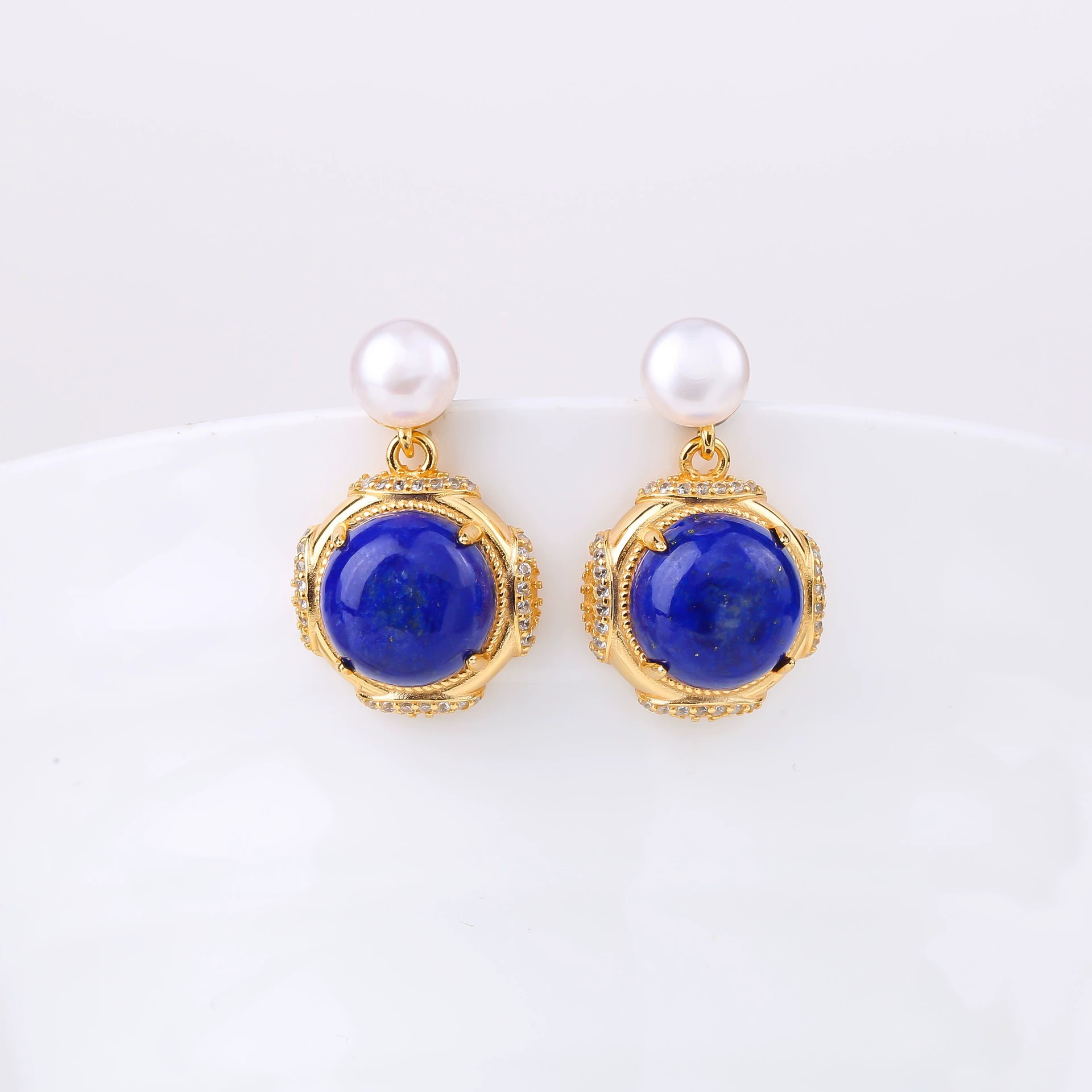 Moonlit Duo Lapis & Pearl Studs - Veilgem