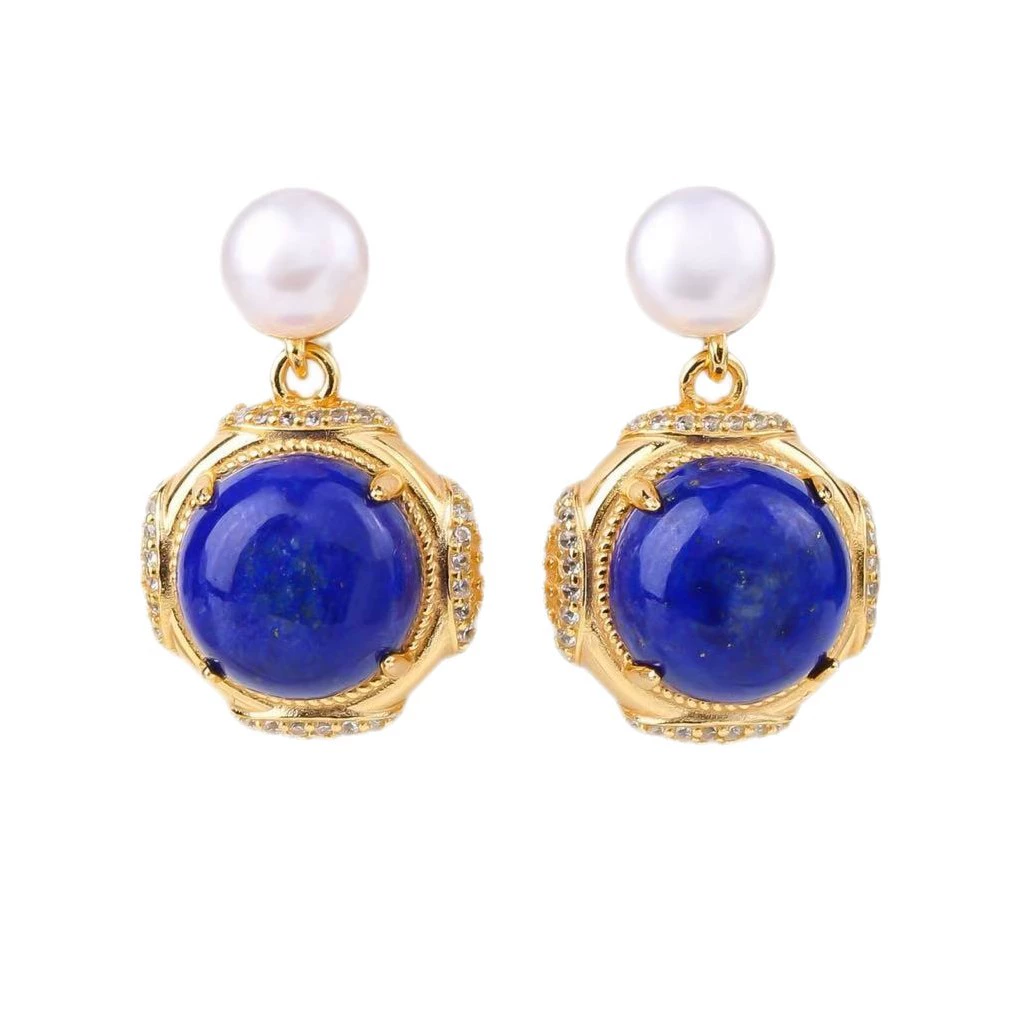 Moonlit Duo Lapis & Pearl Studs - Veilgem