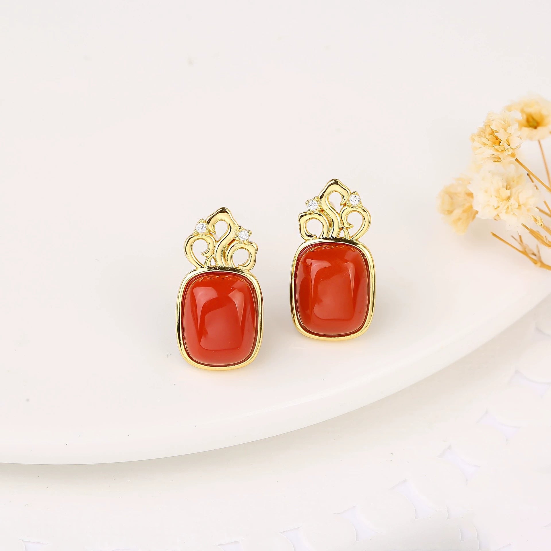 Southern Red Agate · Fire Spirit Square Charm Retro Earrings - Veilgem