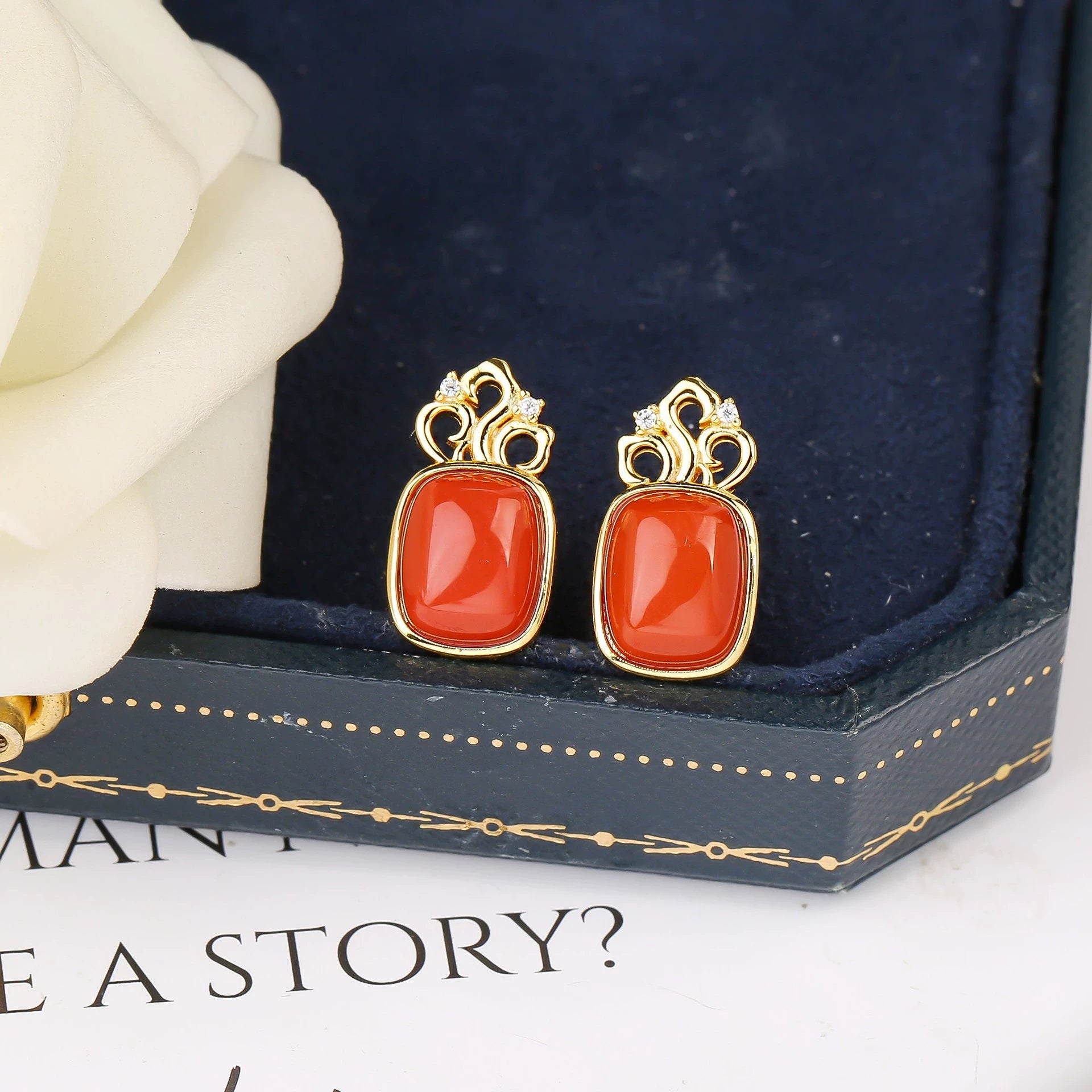 Southern Red Agate · Fire Spirit Square Charm Retro Earrings - Veilgem