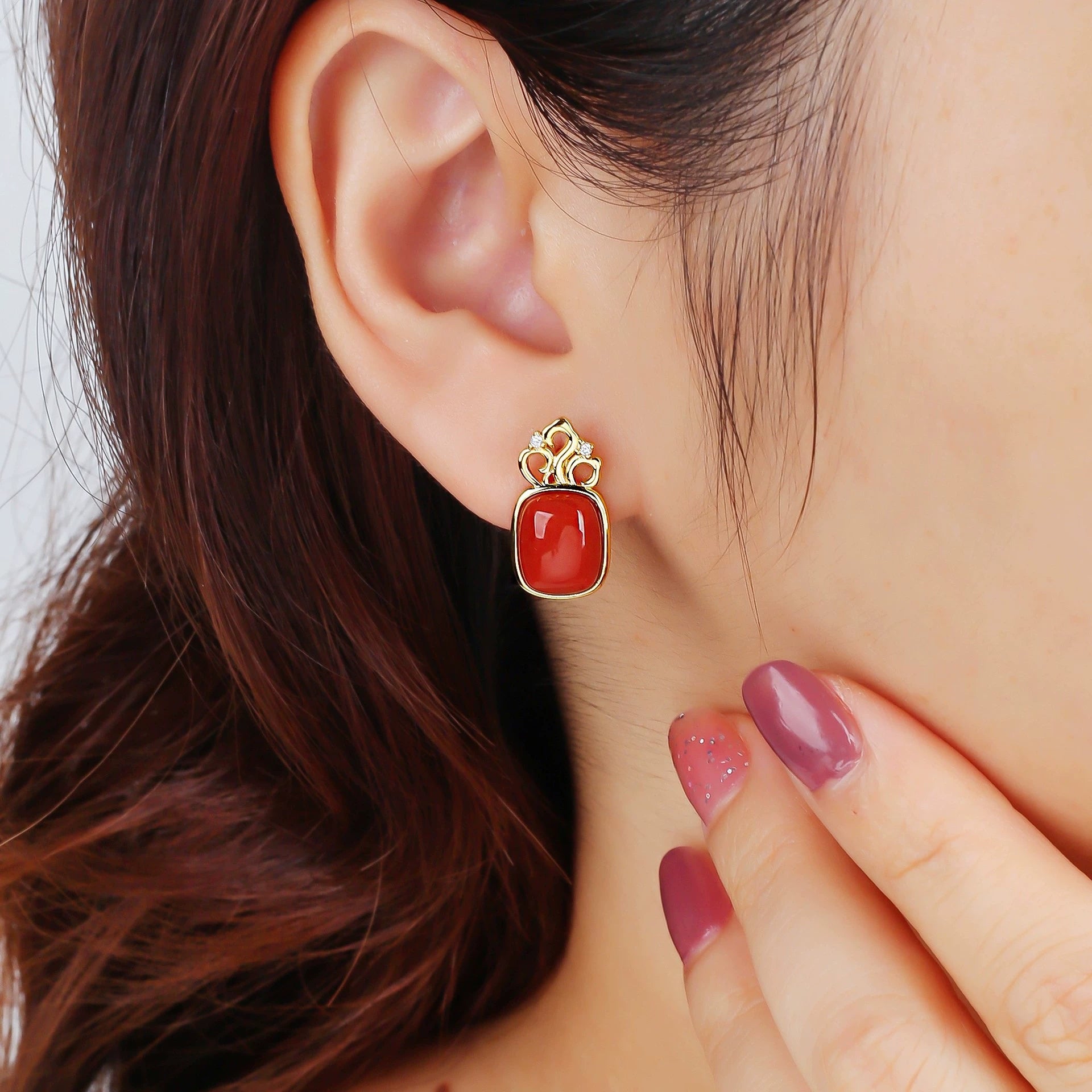 Southern Red Agate · Fire Spirit Square Charm Retro Earrings - Veilgem