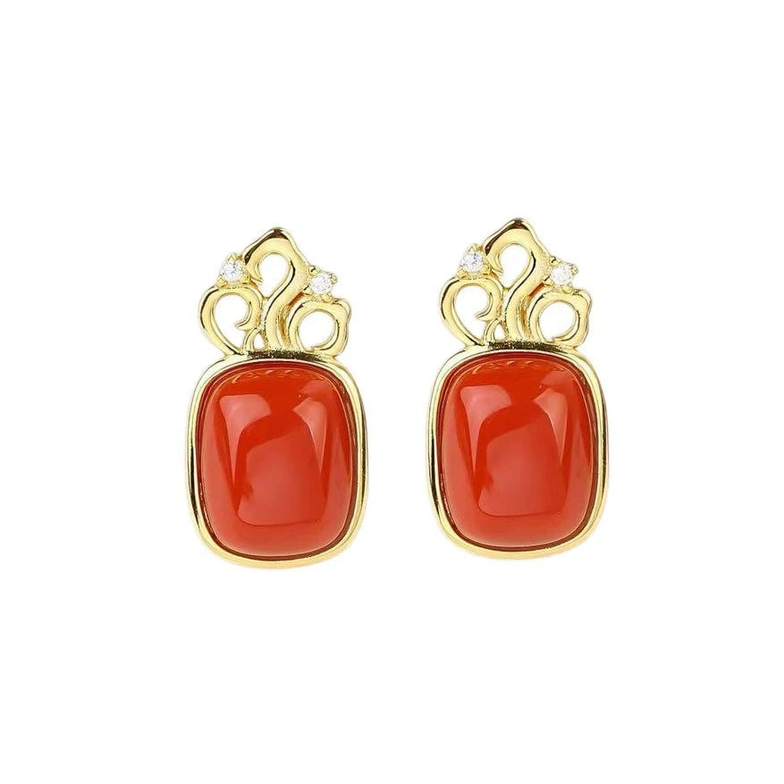 Southern Red Agate · Fire Spirit Square Charm Retro Earrings - Veilgem