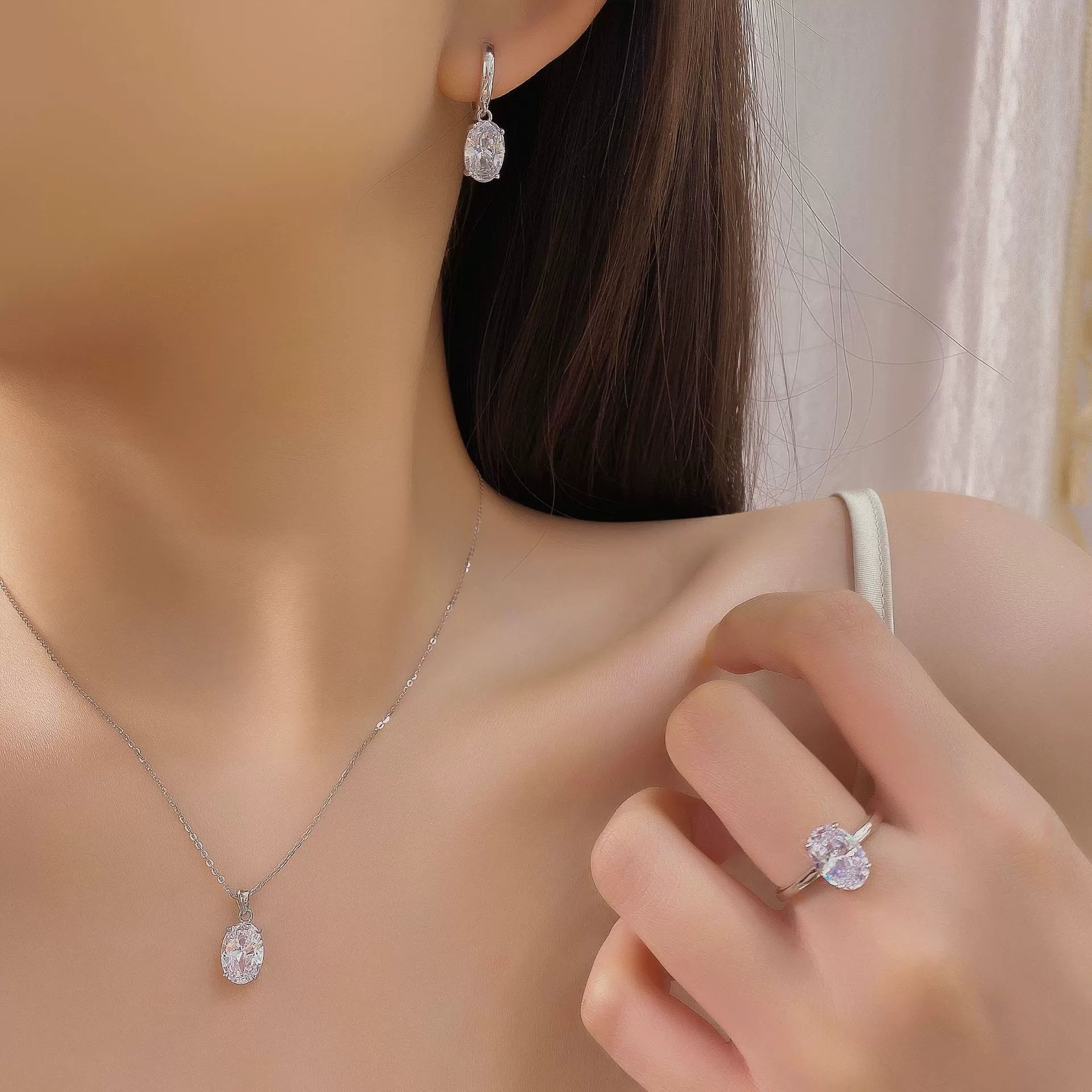 Turquoise four-prong setting diamond series (ring/necklace/earrings) - Veilgem