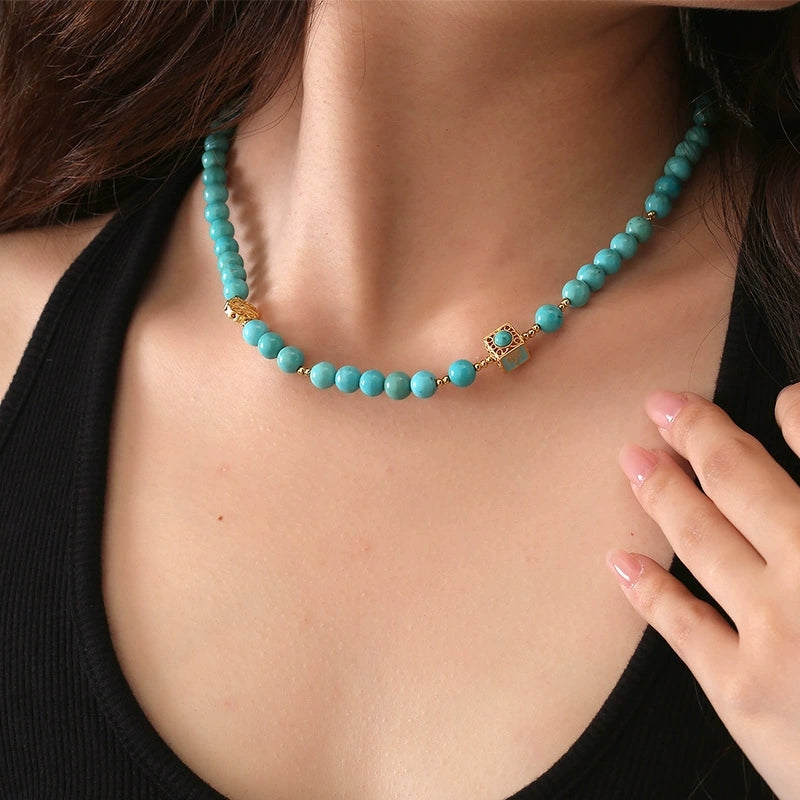 Silent Jade Turquoise Bead Necklace - Veilgem