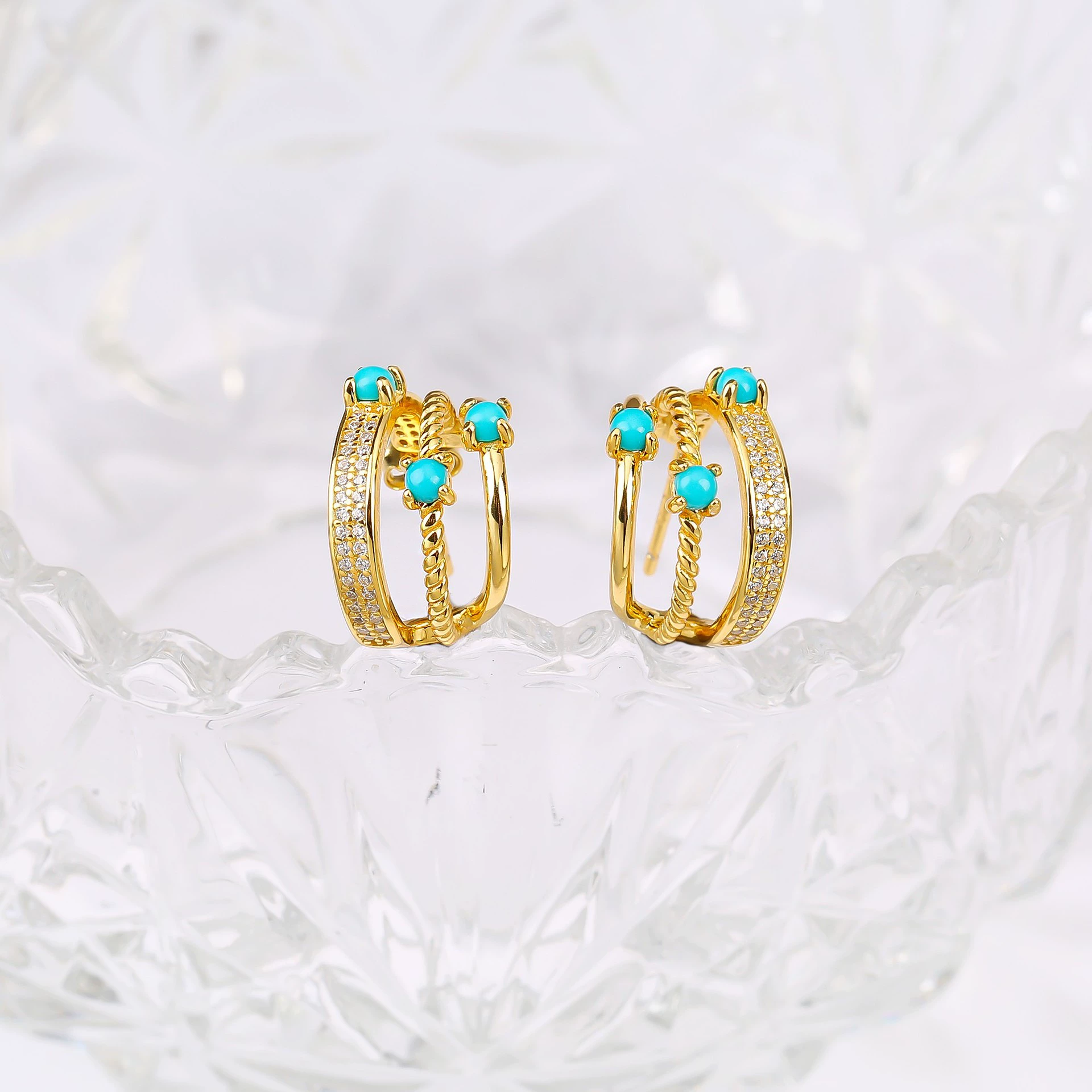 Aurea Meisong Hoop Earrings — S925 Gold-Plated Multi-Layer Turquoise-Inspired Hoops - Veilgem