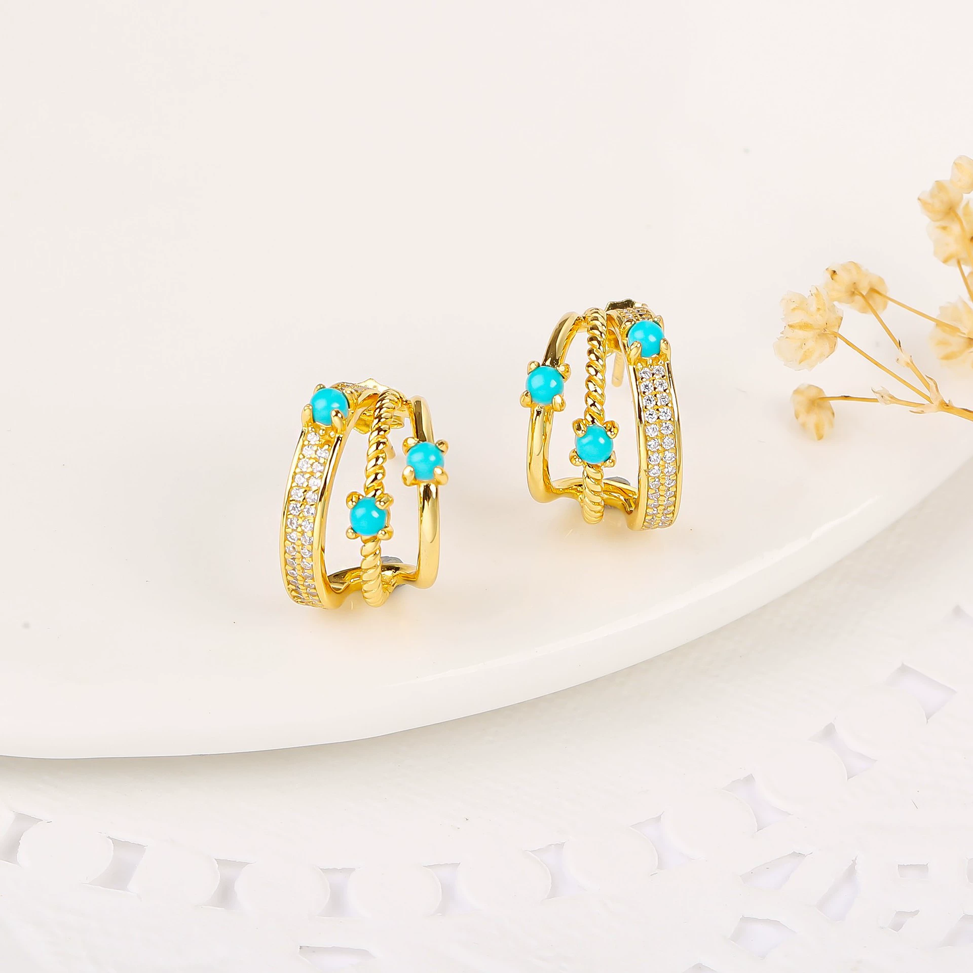 Aurea Meisong Hoop Earrings — S925 Gold-Plated Multi-Layer Turquoise-Inspired Hoops - Veilgem