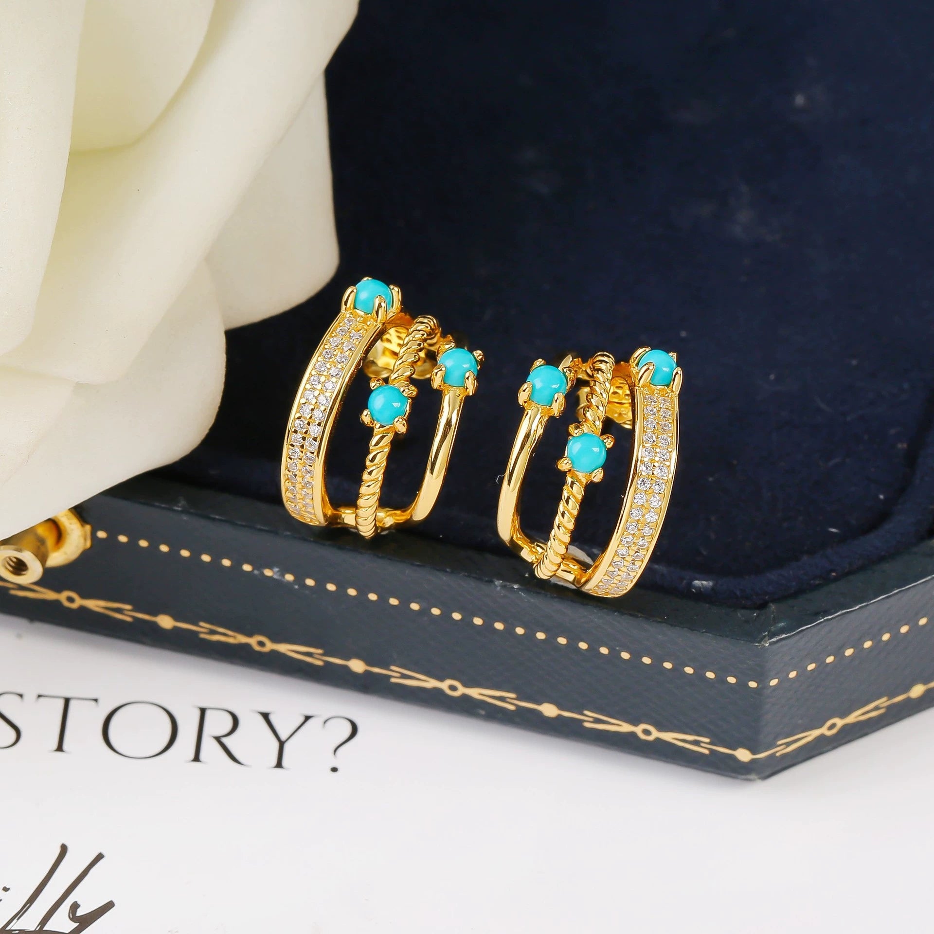 Aurea Meisong Hoop Earrings — S925 Gold-Plated Multi-Layer Turquoise-Inspired Hoops - Veilgem