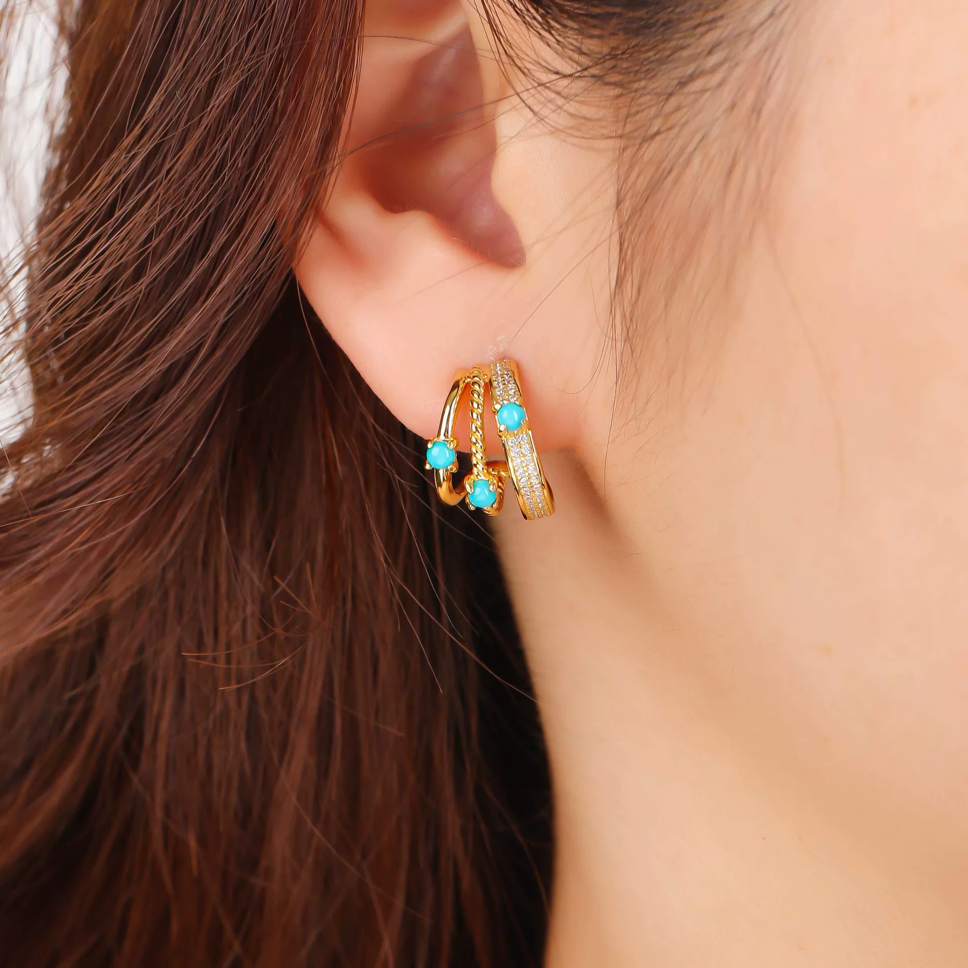 Aurea Meisong Hoop Earrings — S925 Gold-Plated Multi-Layer Turquoise-Inspired Hoops - Veilgem