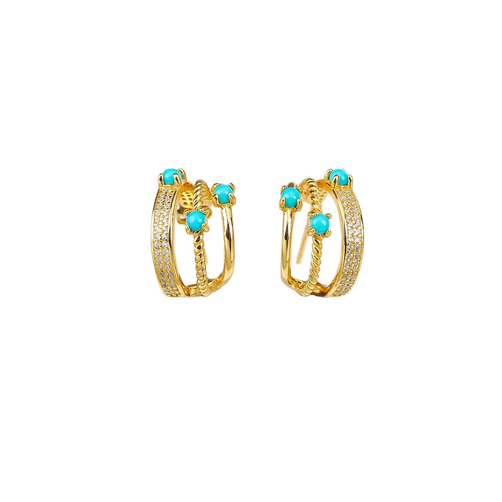 Aurea Meisong Hoop Earrings — S925 Gold-Plated Multi-Layer Turquoise-Inspired Hoops - Veilgem