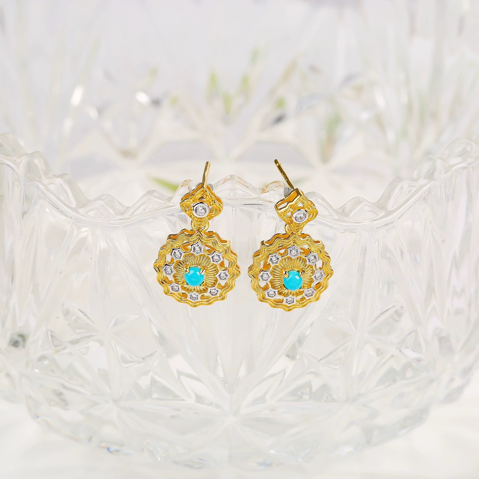 Morning Light Bloom - Turquoise & Zircon Earrings - Veilgem