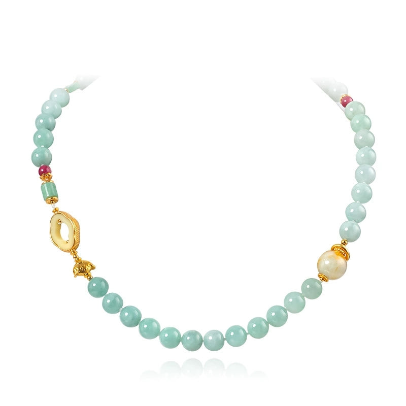 Floating Jade, Flowing Light – Oriental Scroll Jadeite Necklace - Veilgem