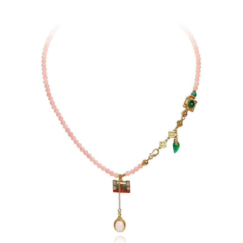 Blush Serenity – Hetian Lotus Jade & White Jade Ruyi Lock Necklace - Veilgem