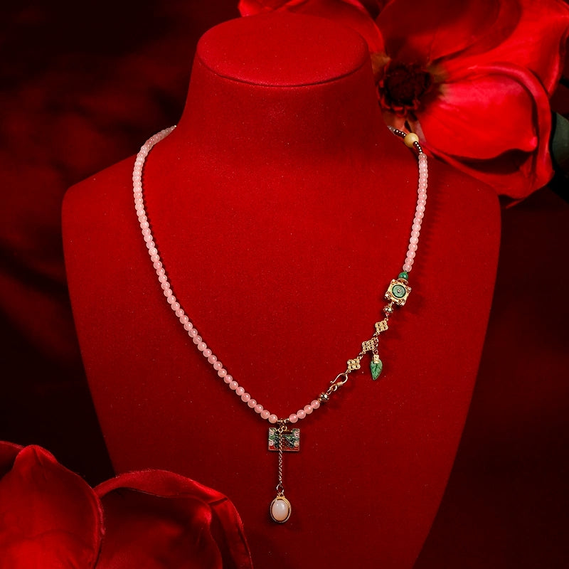 Blush Serenity – Hetian Lotus Jade & White Jade Ruyi Lock Necklace - Veilgem