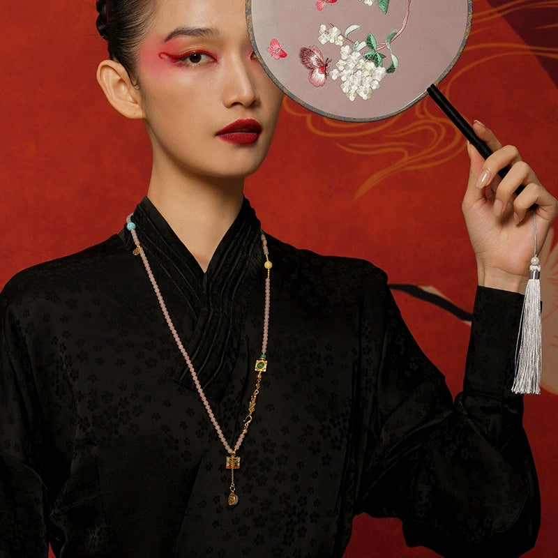 Blush Serenity – Hetian Lotus Jade & White Jade Ruyi Lock Necklace - Veilgem