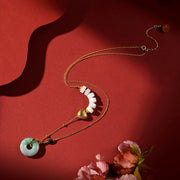 Jade Whisper – Hetian White Jade & Emerald Peace Pendant Necklace - Veilgem