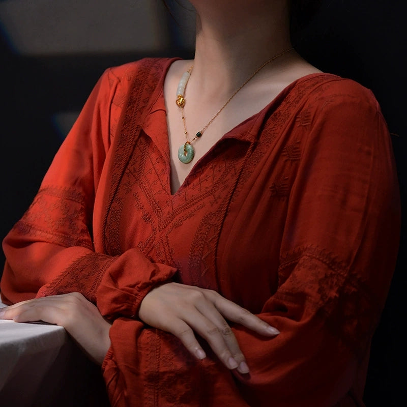 Jade Whisper – Hetian White Jade & Emerald Peace Pendant Necklace - Veilgem