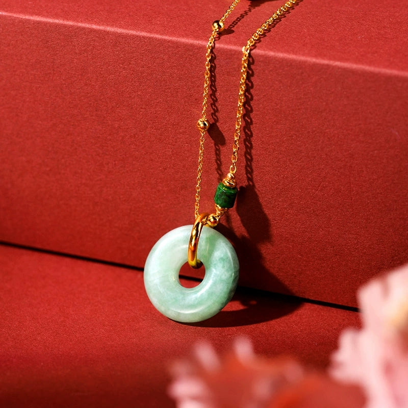 Jade Whisper – Hetian White Jade & Emerald Peace Pendant Necklace - Veilgem