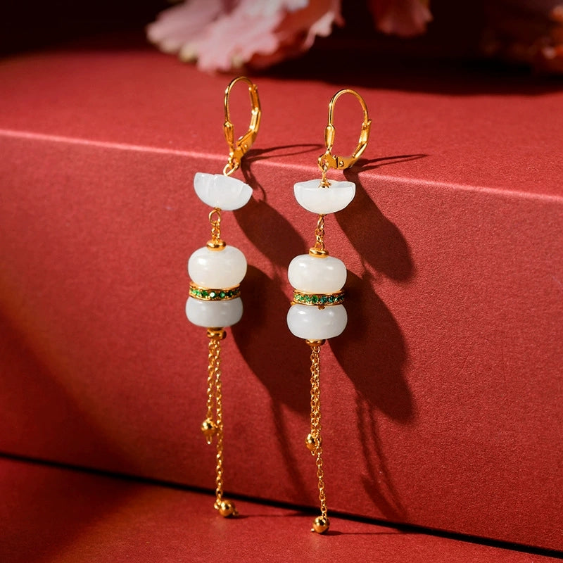 Moon Veil – Hetian White Jade Tassel Earrings - Veilgem
