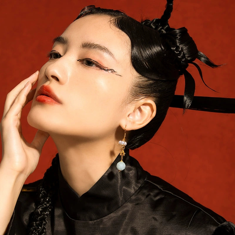 Jade Grace Earrings — S925 Gold-Plated Burmese A-Grade Jade & Pearl Drop Earrings - Veilgem