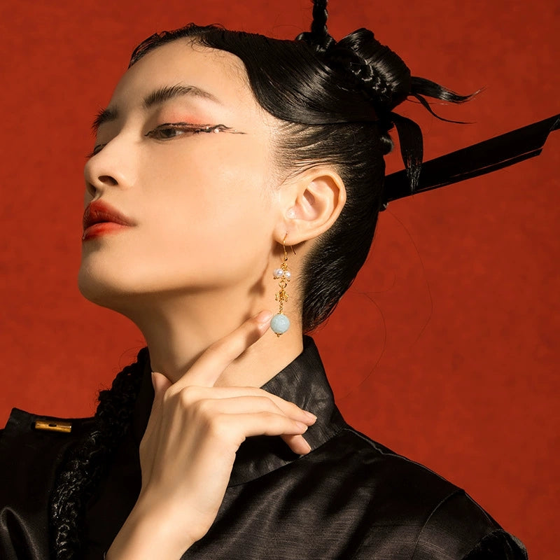 Jade Grace Earrings — S925 Gold-Plated Burmese A-Grade Jade & Pearl Drop Earrings - Veilgem